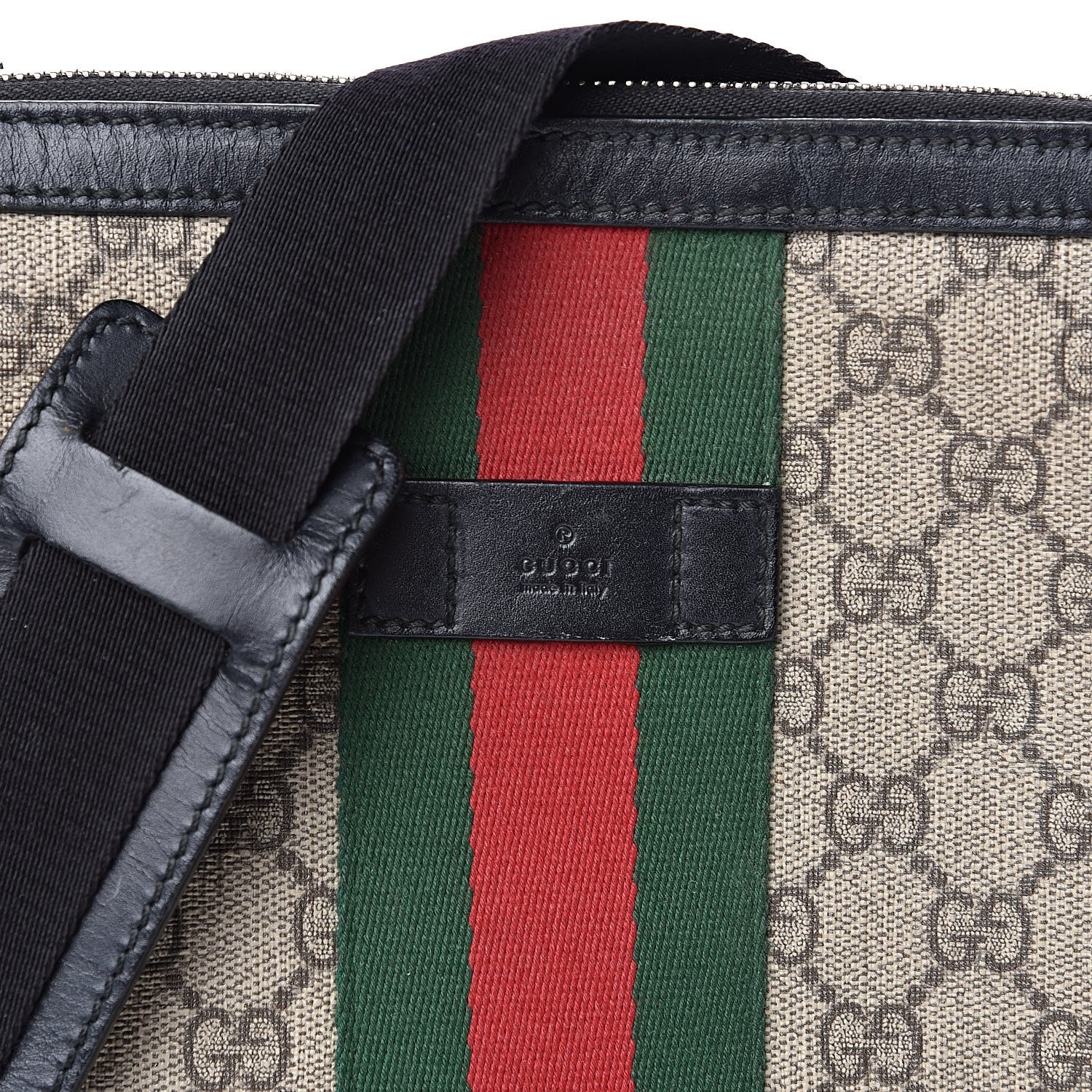Gucci GG Supreme Monogram Web Messenger Bag Black 513473