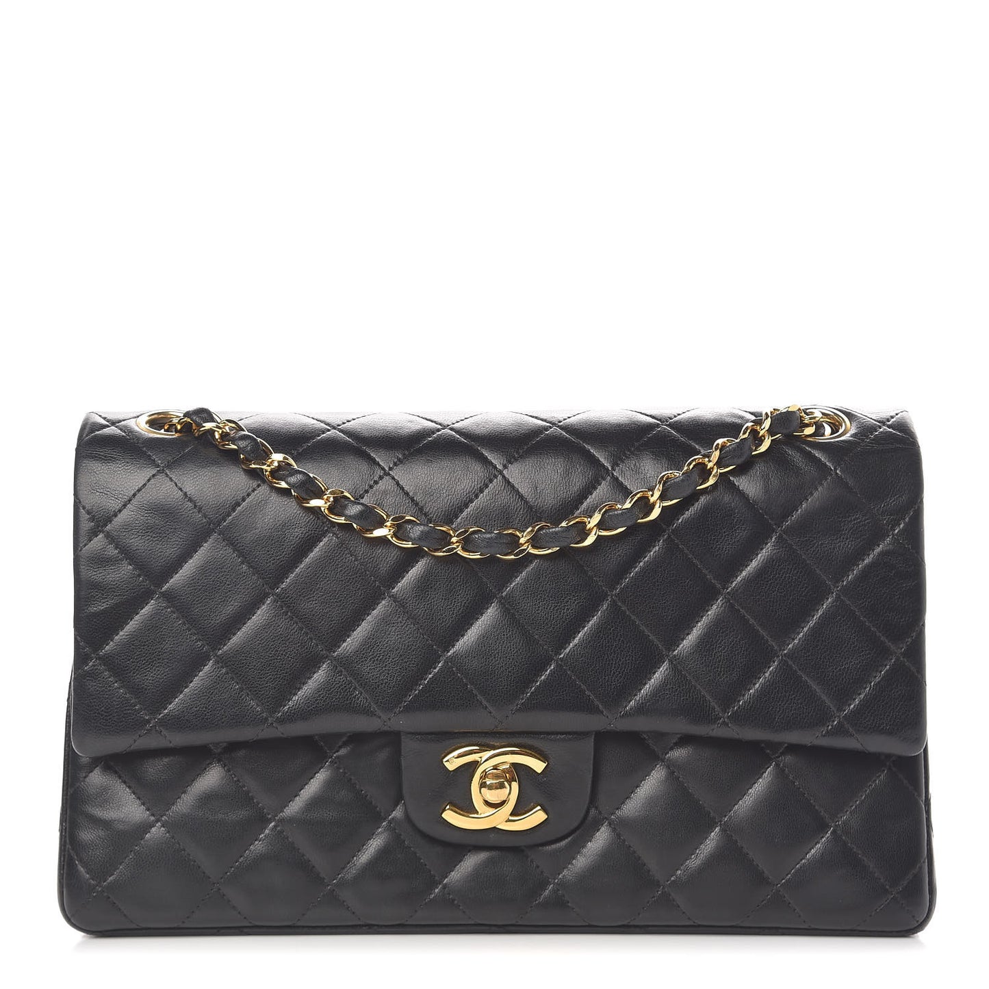 Lambskin Quilted Medium Double Flap Black