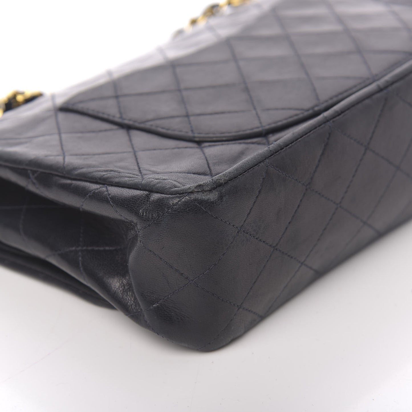 Lambskin Quilted Medium Double Flap Navy