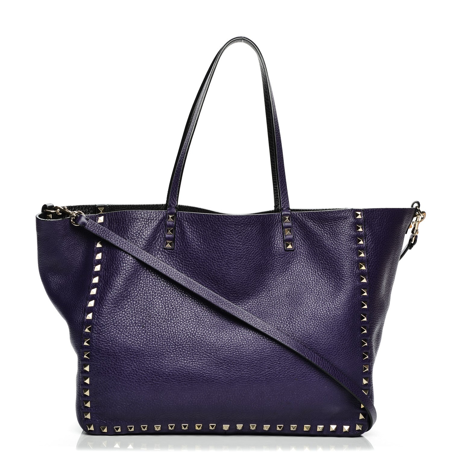 Valentino Garavani Grained Calfskin Medium Rockstud Reversible Tote Black Purple 1 of 7