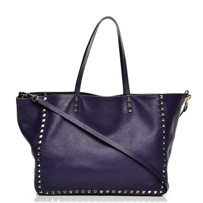 Valentino Garavani Grained Calfskin Medium Rockstud Reversible Tote Black Purple 1 of 7