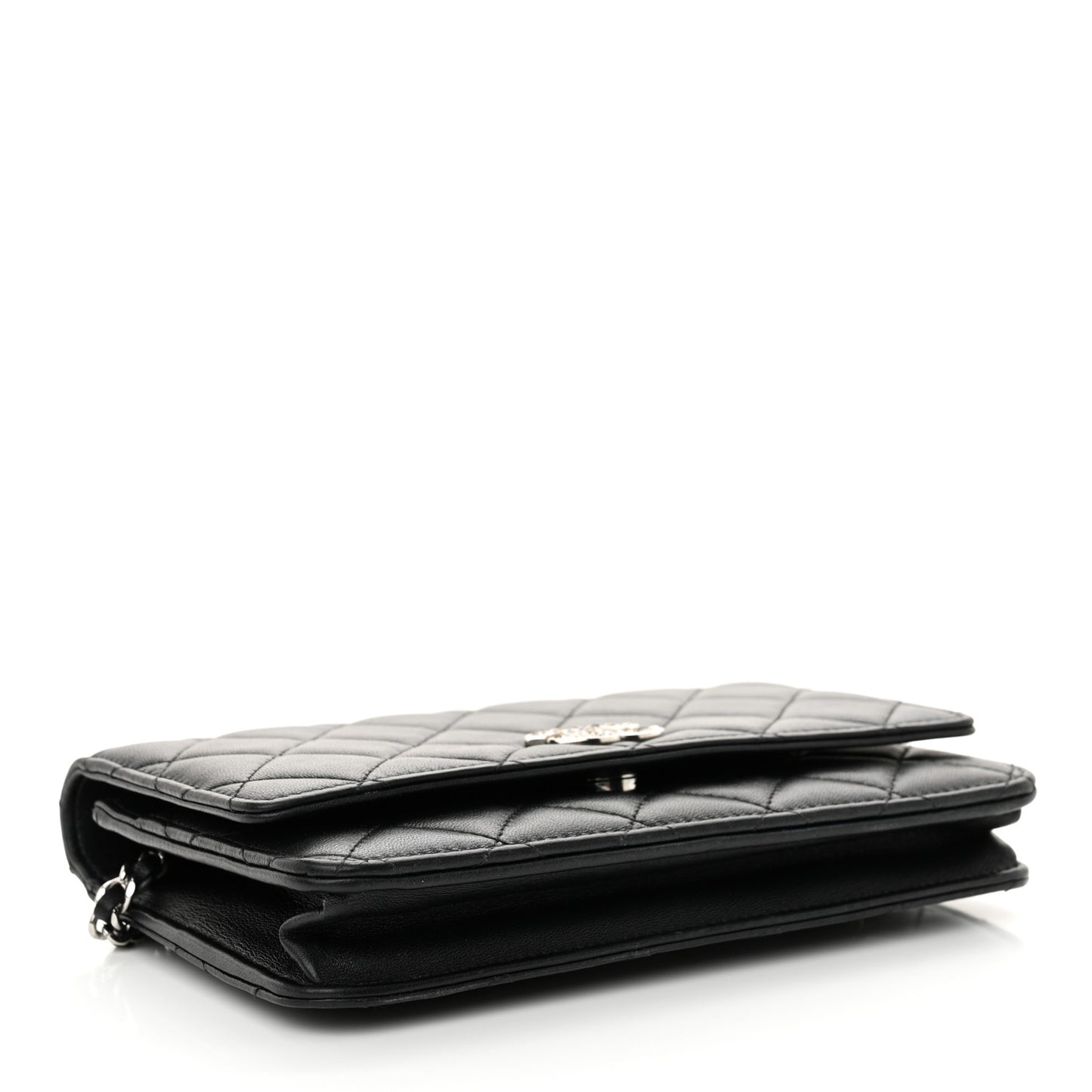 Lambskin Quilted Crystal CC Wallet On Chain WOC Black