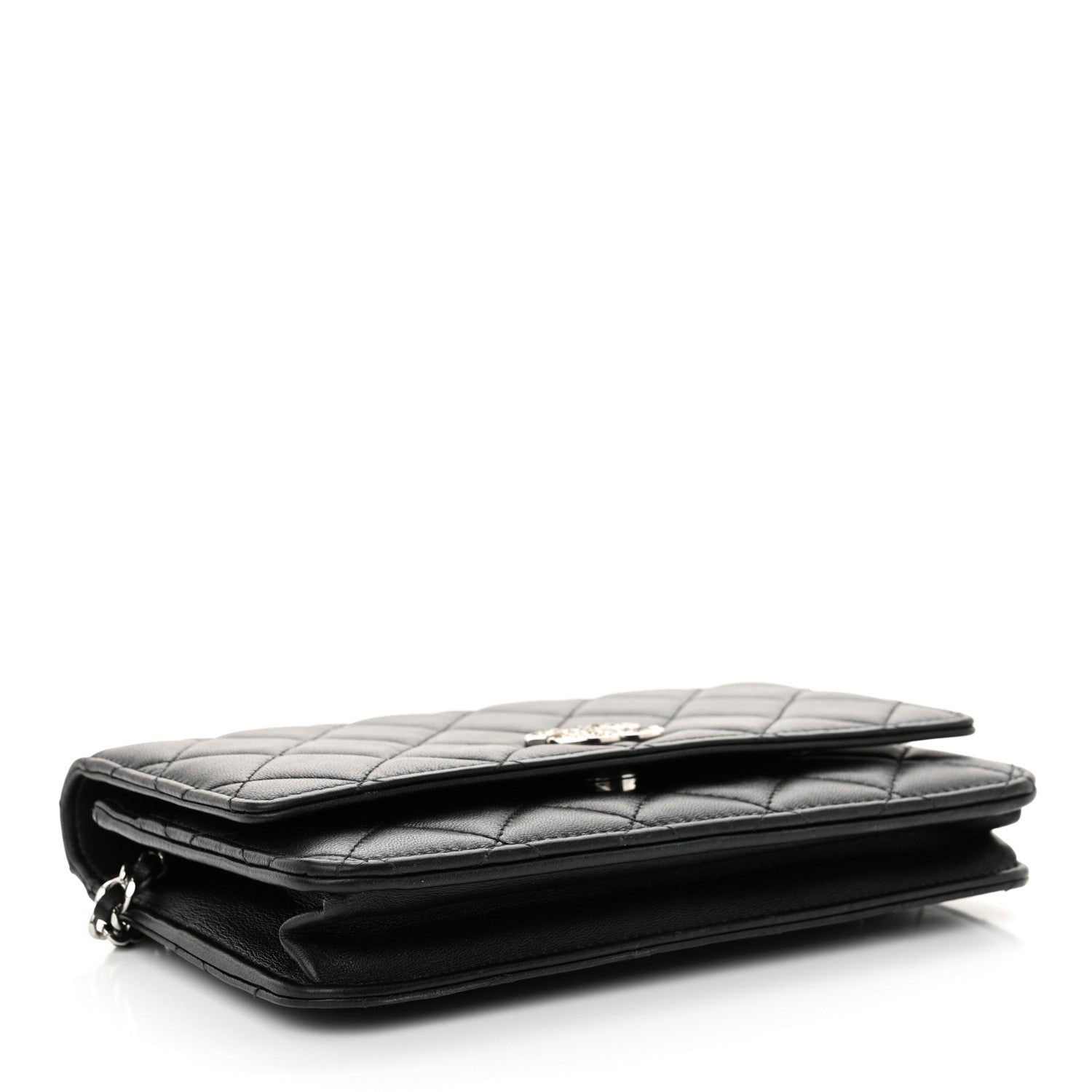 Chanel Lambskin Quilted Crystal CC Wallet On Chain WOC Black 4 of 12