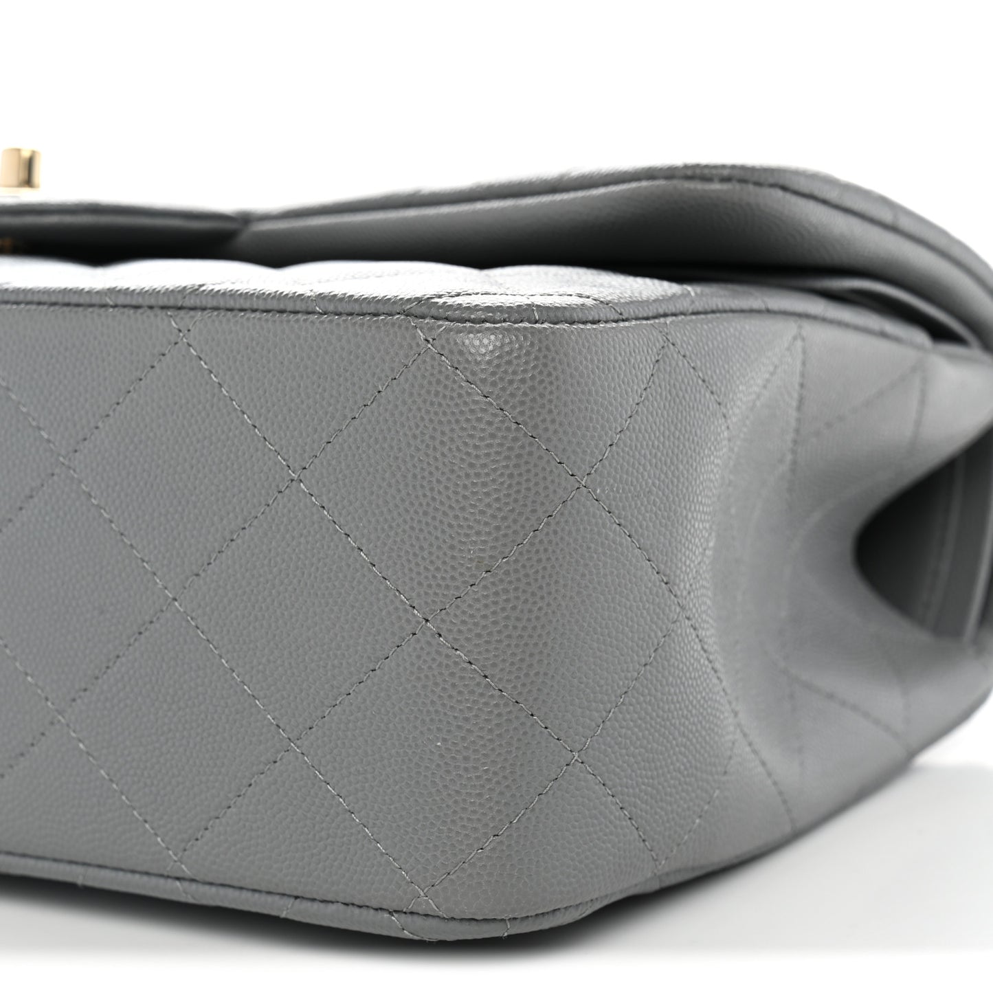 Caviar Quilted Jumbo Double Flap Grey