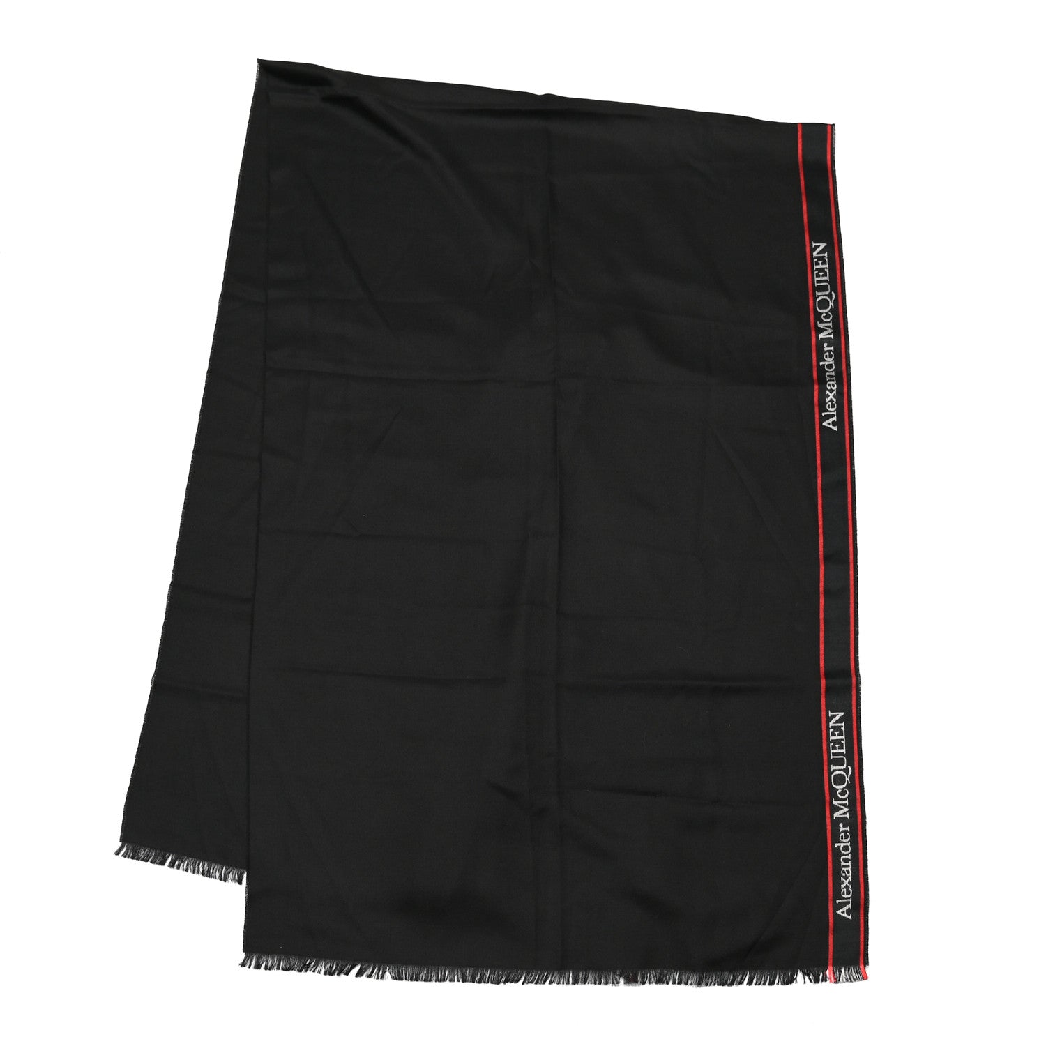 Alexander McQueen Wool Silk Selvedge Scarf Black Red 2 of 5