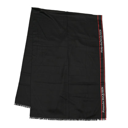 Alexander McQueen Wool Silk Selvedge Scarf Black Red 2 of 5