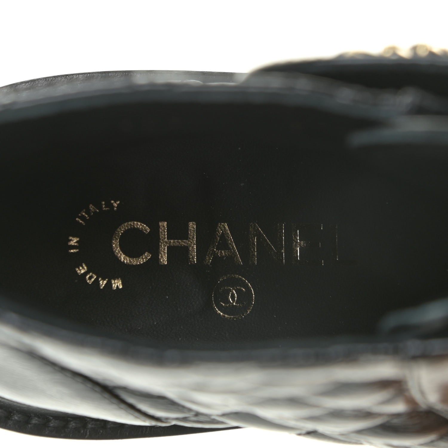 Chanel Shiny Calfskin Quilted Lace Up Combat Boots 38.5 Black 11 of 14