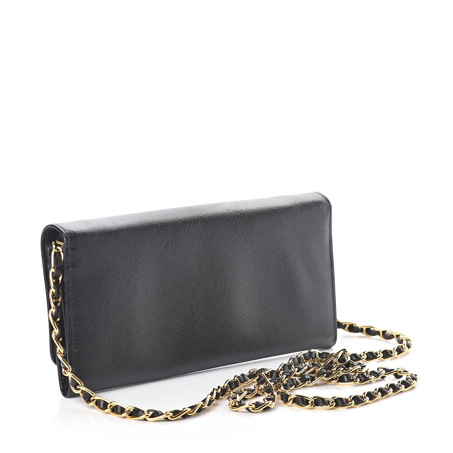 Prada Saffiano Metal Oro Chain Wallet Black 2 of 7