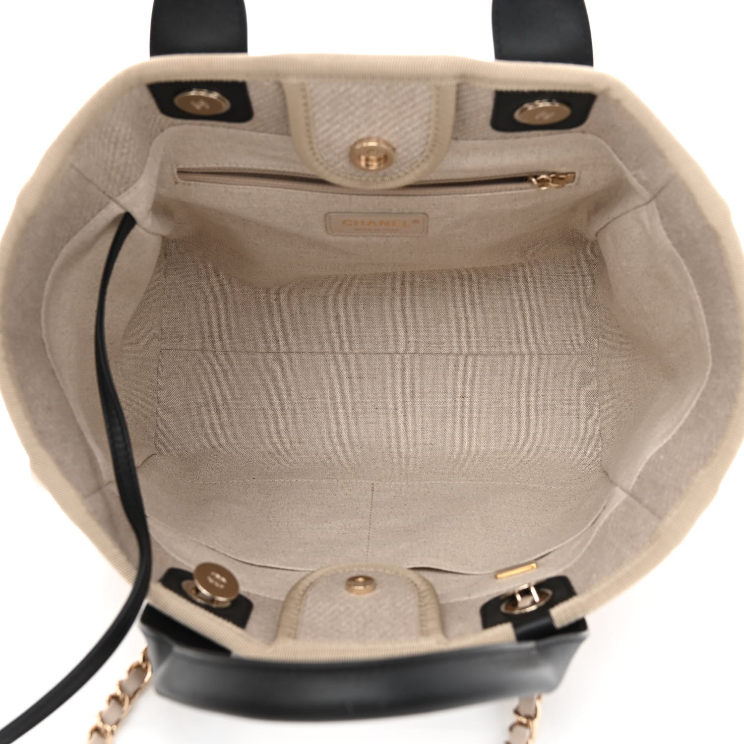 Chanel Mixed Fibers Small Deauville Tote Beige Black 6 of 13