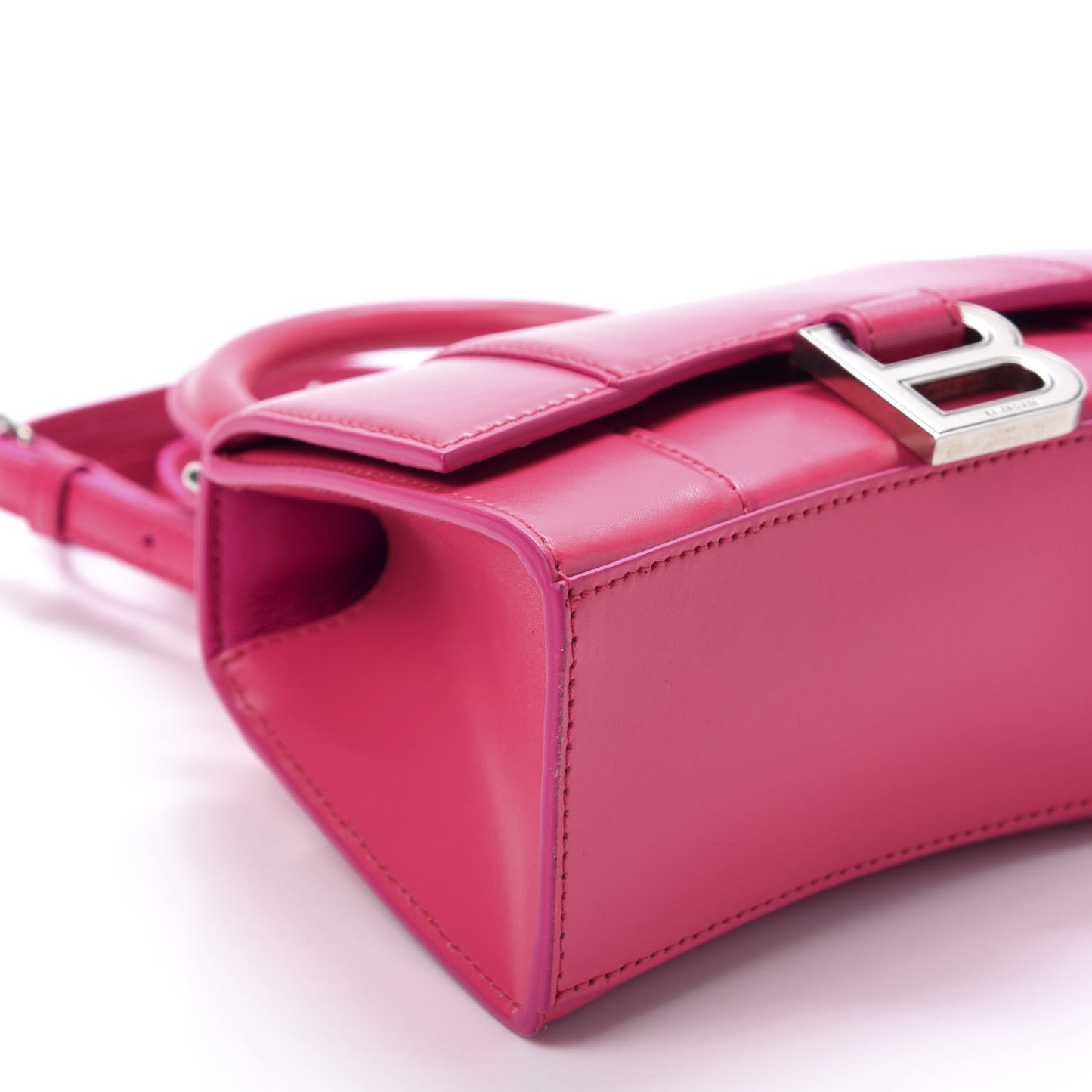Shiny Box Calfskin Hourglass Top Handle Bag XS Acid Fuchsia