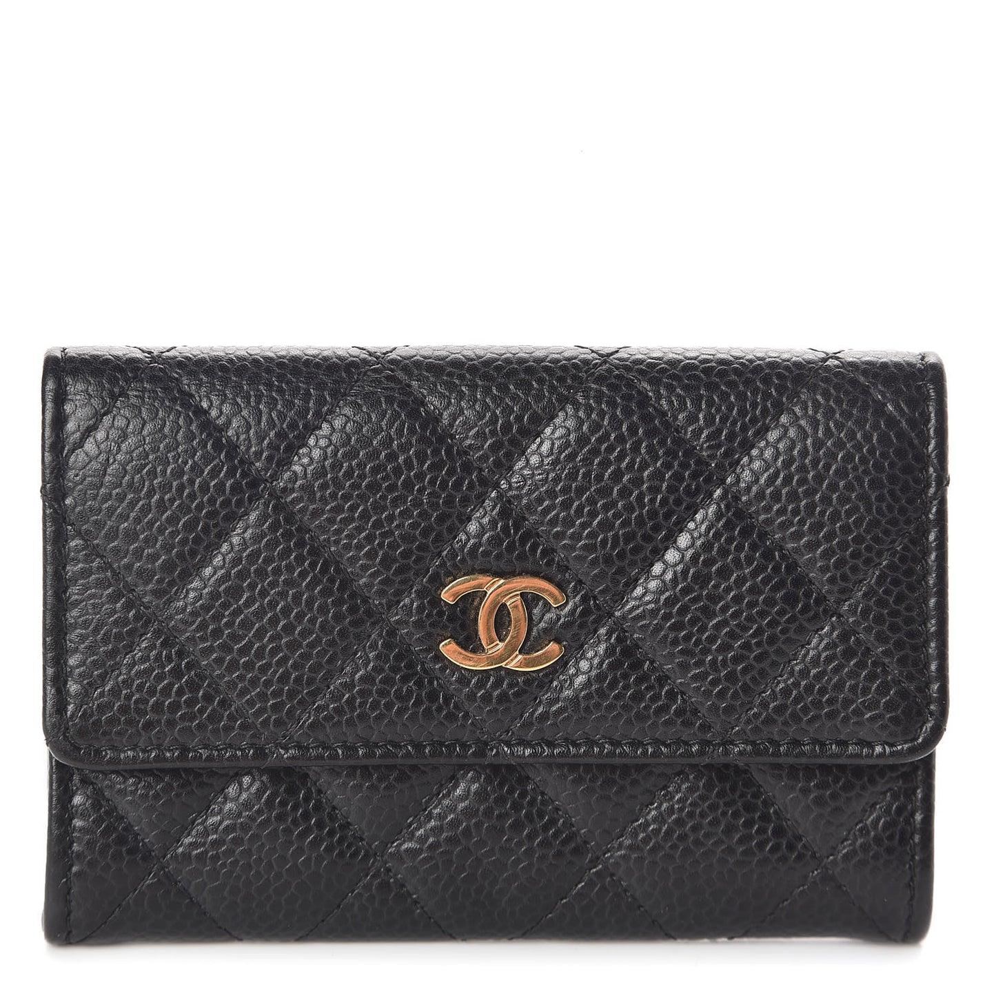 Caviar Quilted Flap Card Holder Black