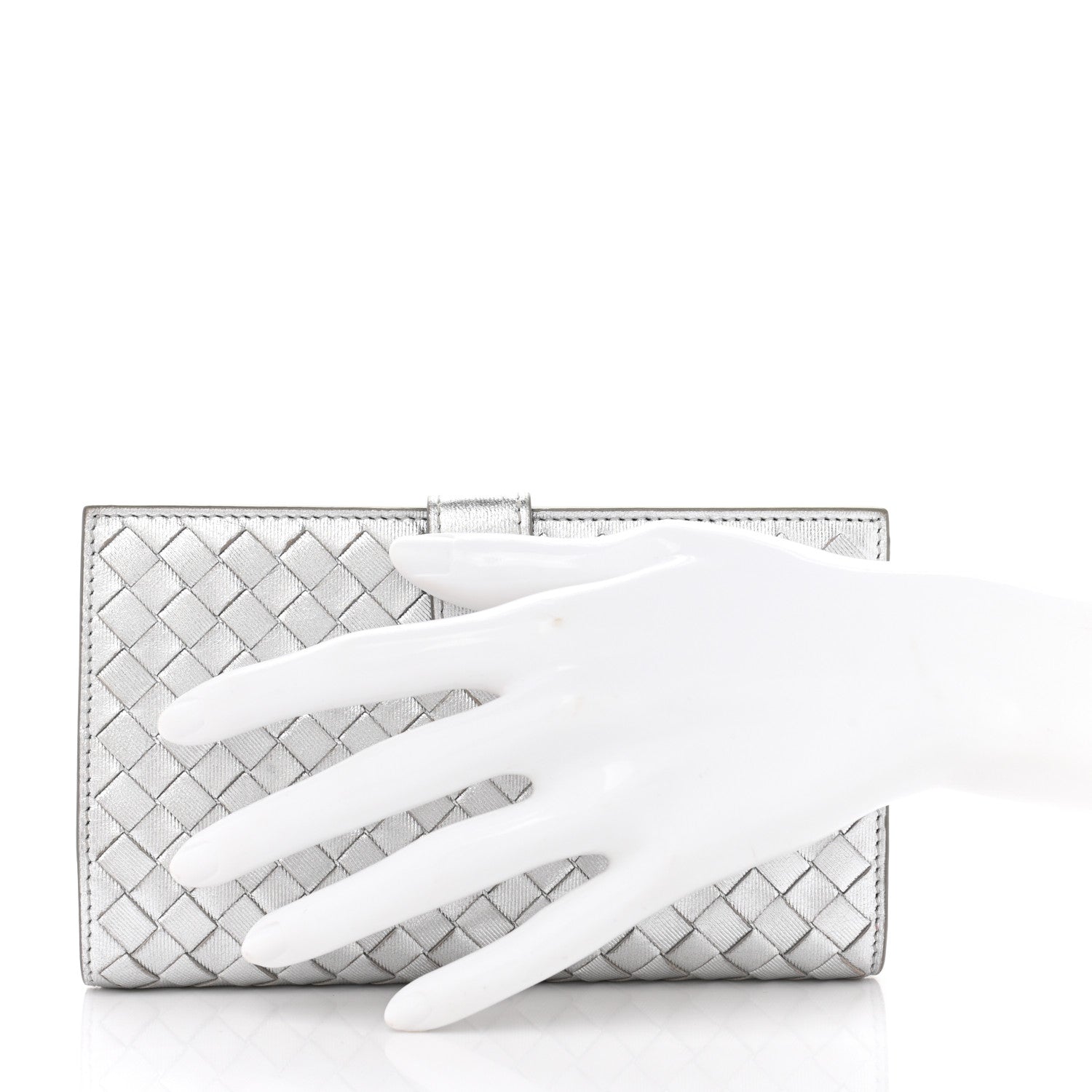 Bottega Veneta Metallic Grosgrain Intrecciato Continental Wallet Silver 2 of 8