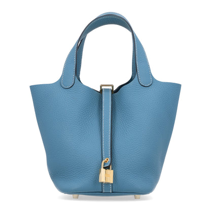 Hermes Taurillon Clemence Picotin Lock 18 PM New Blue Jean 1 of 10