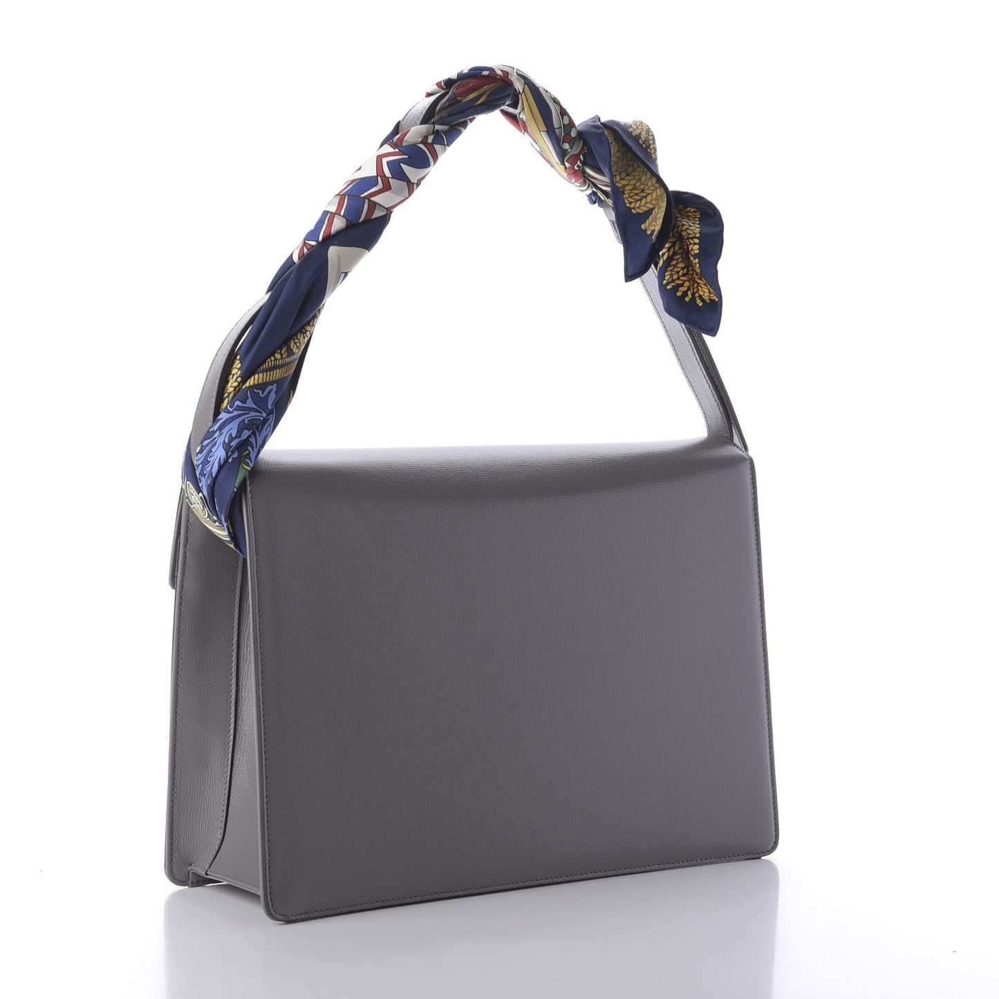 Textured Calfskin Silk Scarf Medium Torchon GG Ring Shoulder Bag Grey