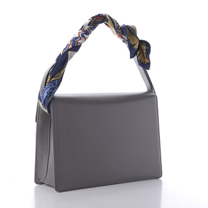Gucci Textured Calfskin Silk Scarf Medium Torchon GG Ring Shoulder Bag Grey 3 of 9