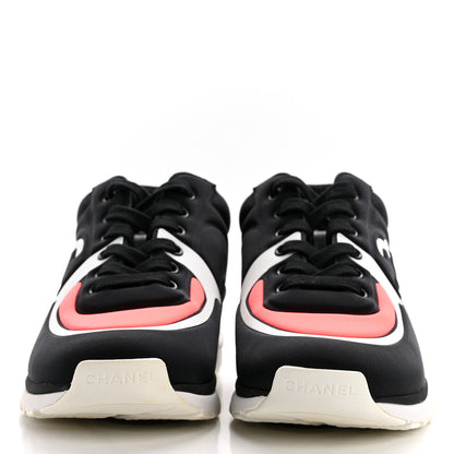 Chanel Lycra Fabric Womens CC Sneakers 37.5 Black White Pink 2 of 9