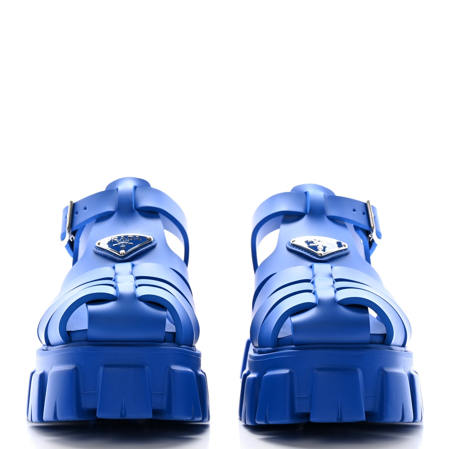 Foam Rubber Metal Triangle Logo Mens Monolith 55mm Cage Sandals 5 Azzurro