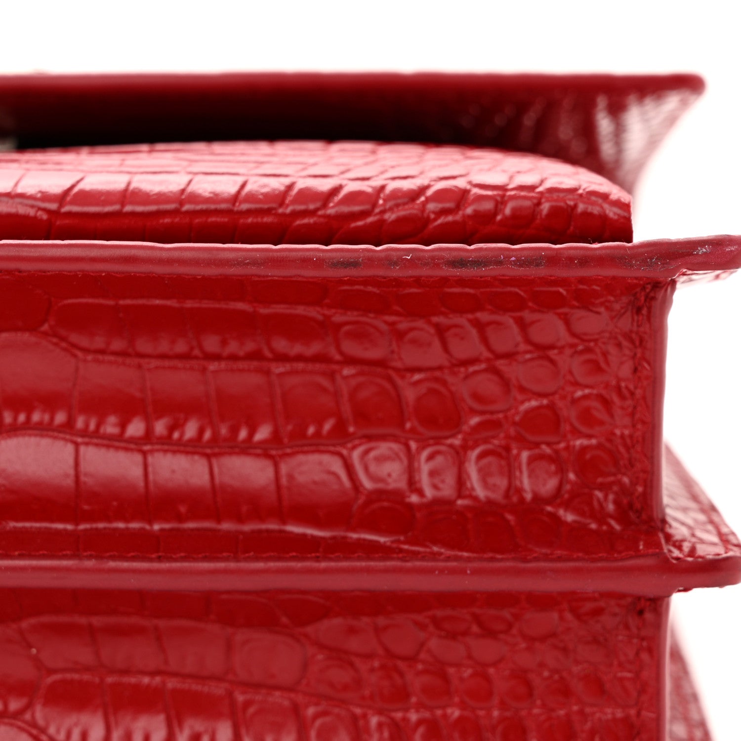 Saint Laurent Calfskin Crocodile Embossed Medium Monogram Sunset Rouge Eros 11 of 15