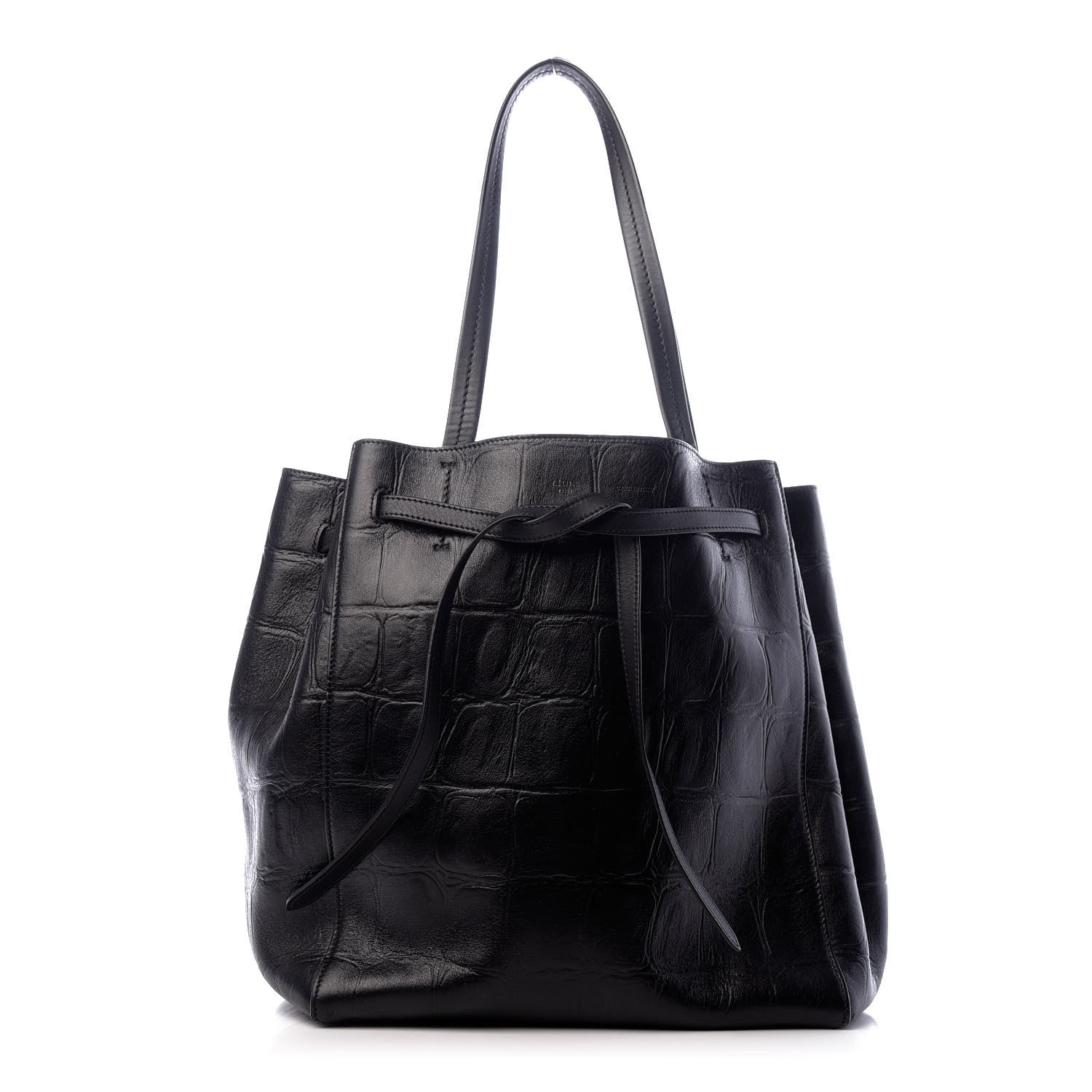 Celine Crocodile Embossed Calfskin Medium Belt Cabas Phantom Black 1 of 9