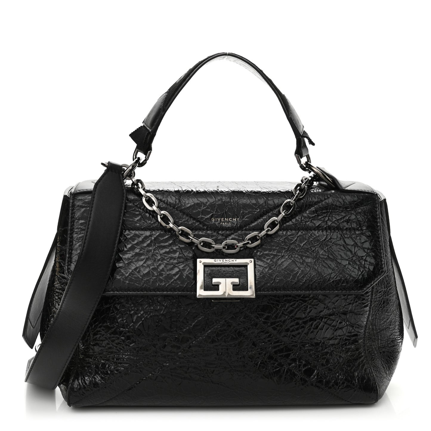 Creased Patent Calfskin Medium ID Flap Black