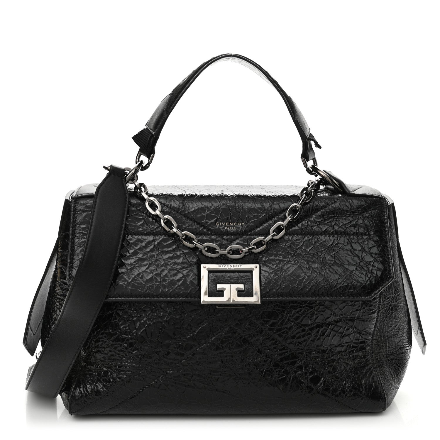 Givenchy Creased Patent Calfskin Medium ID Flap Black 1 of 9
