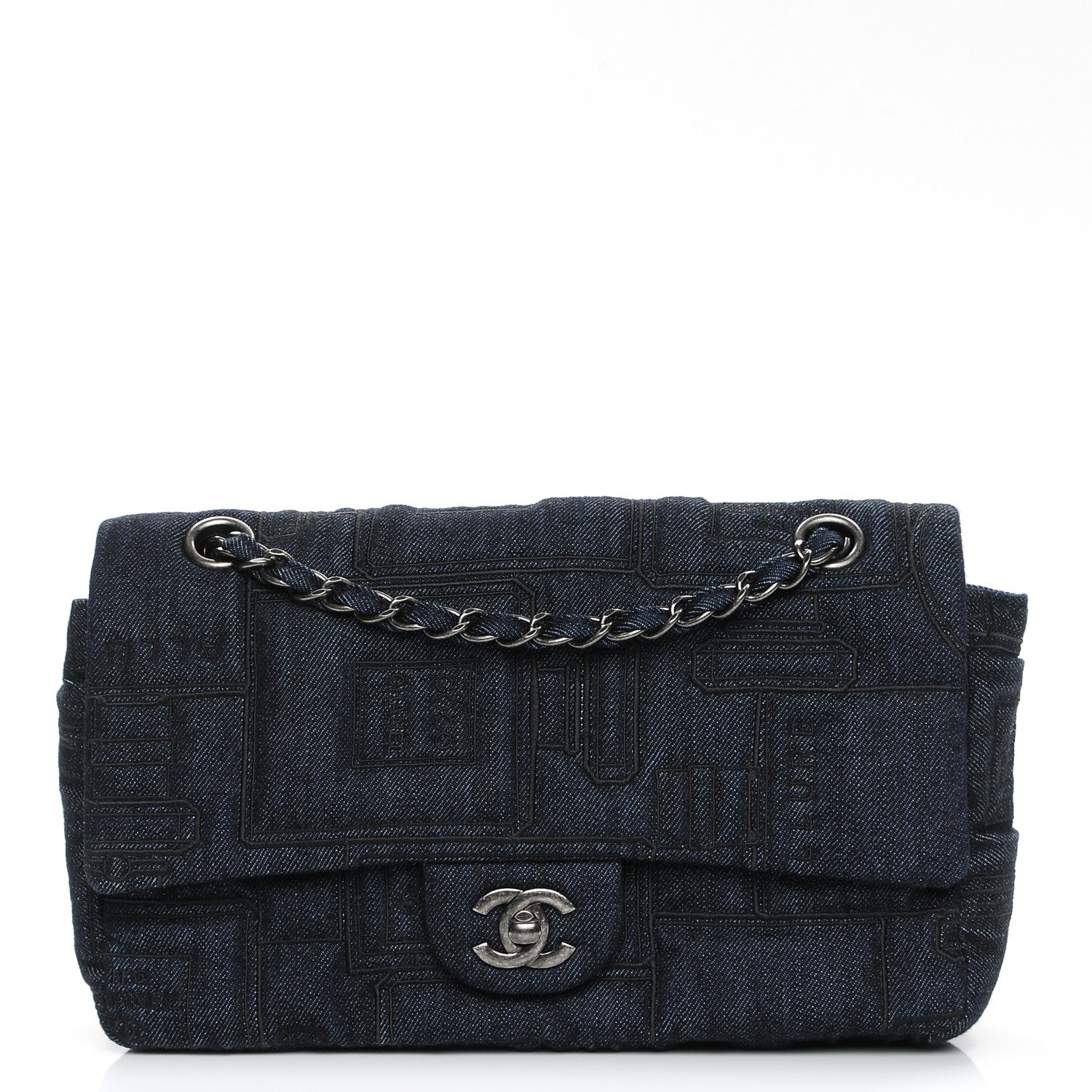 Chanel Denim Embroidered Medium Perfume Bottle Flap Blue 1 of 8