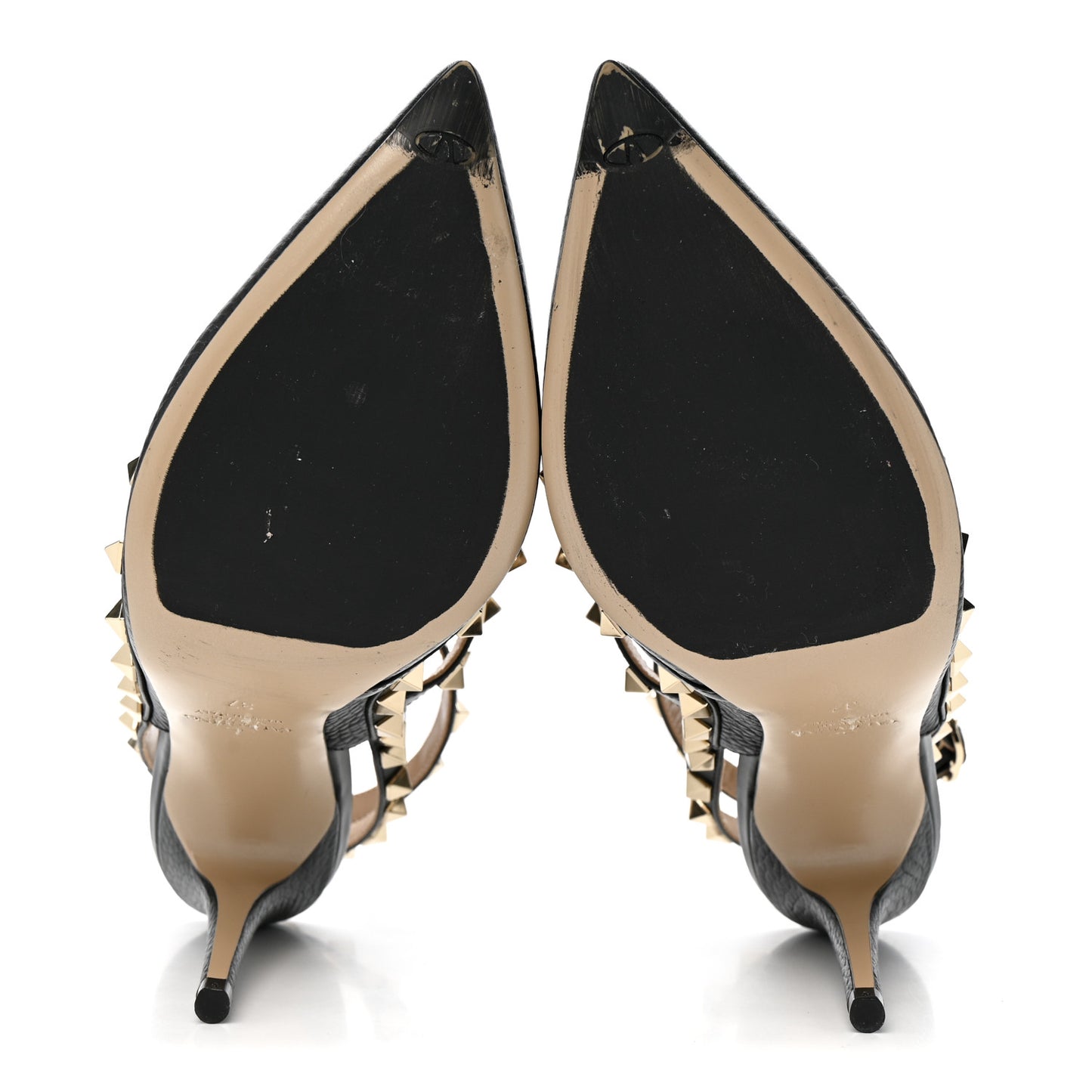 Pebbled Calfskin Rockstud Ankle Strap 100mm Pumps 37 Black