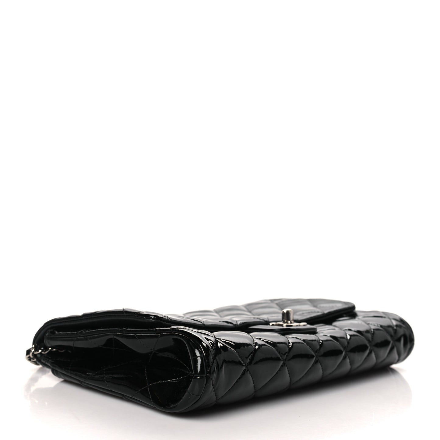 Patent Quilted Clutch with Chain Flap Black