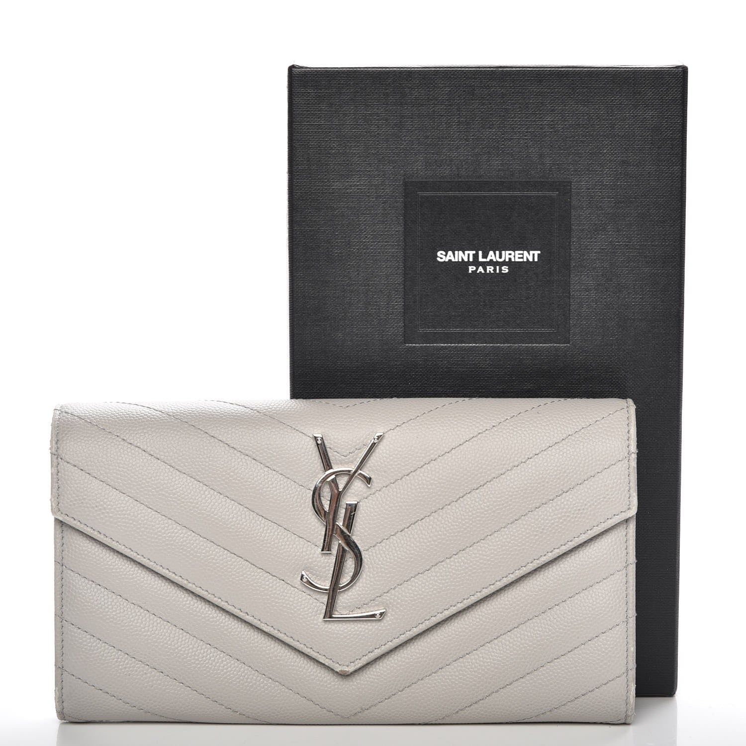Saint Laurent Grain De Poudre Matelasse Monogram Flap Wallet Light Grey 14 of 14
