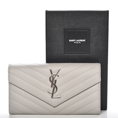 Saint Laurent Grain De Poudre Matelasse Monogram Flap Wallet Light Grey 14 of 14