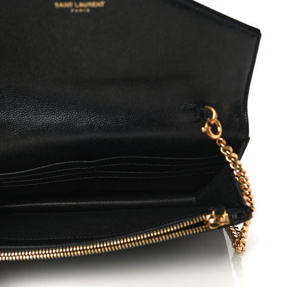 Saint Laurent Grain De Poudre Matelasse Chevron Monogram Envelope Chain Wallet Black 5 of 10