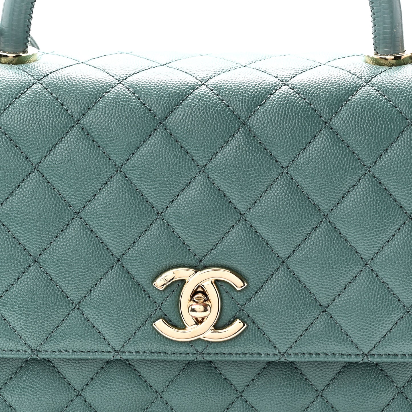 Caviar Quilted Lizard Embossed Small Coco Handle Flap Green