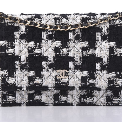 Chanel Tweed Quilted Wallet On Chain WOC Black Ecru White 8 of 11