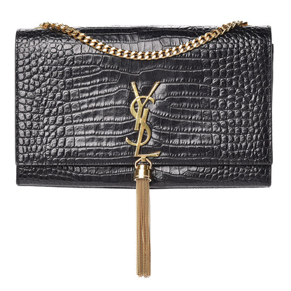 Saint Laurent Calfskin Crocodile Embossed Medium Classic Monogram Kate Tassel Satchel Black 1 of 10