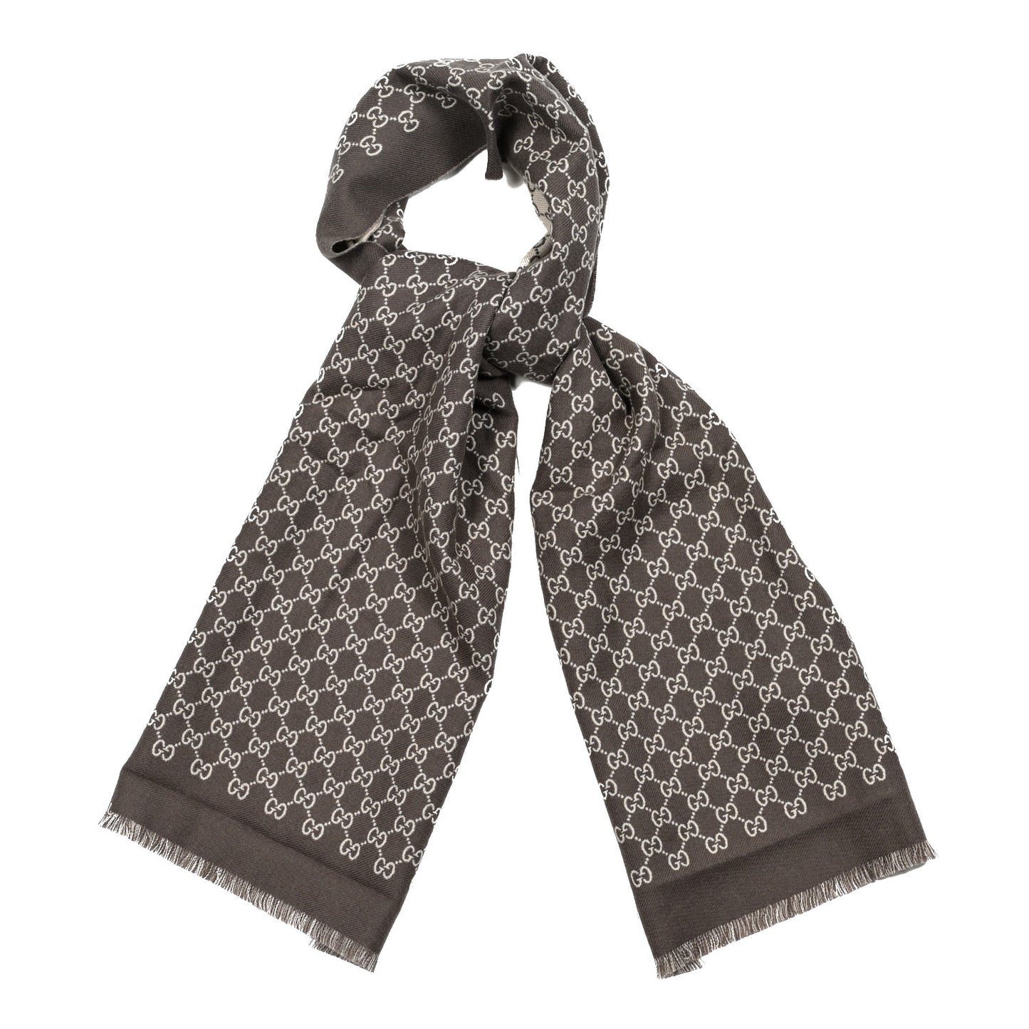 Wool GG Monogram Sogi Fringe Scarf Grey