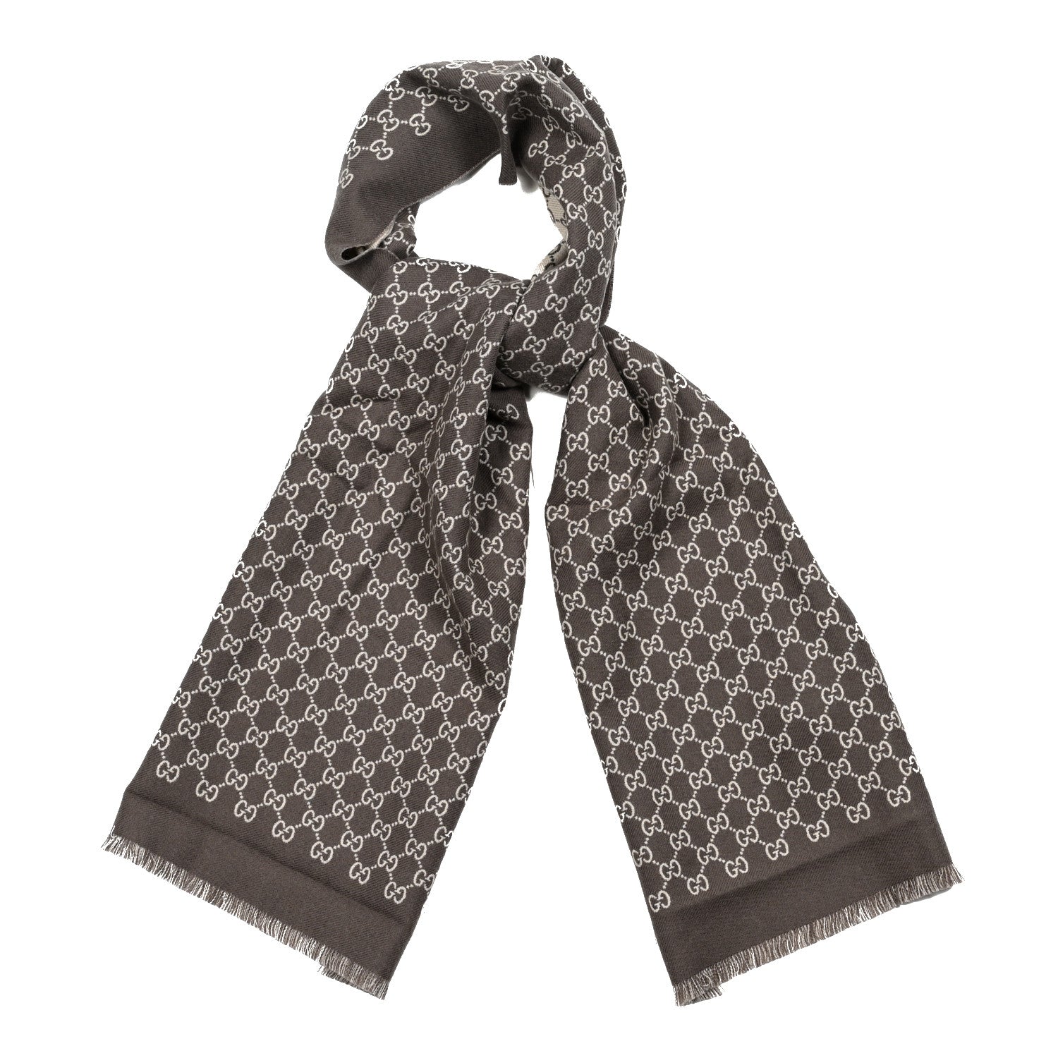 Gucci Wool GG Monogram Sogi Fringe Scarf Grey 1 of 4