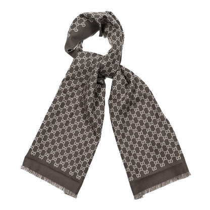 Gucci Wool GG Monogram Sogi Fringe Scarf Grey 1 of 4