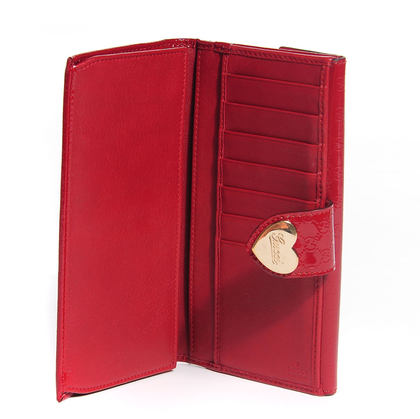 Patent Microguccissima Heart Continental Wallet Red