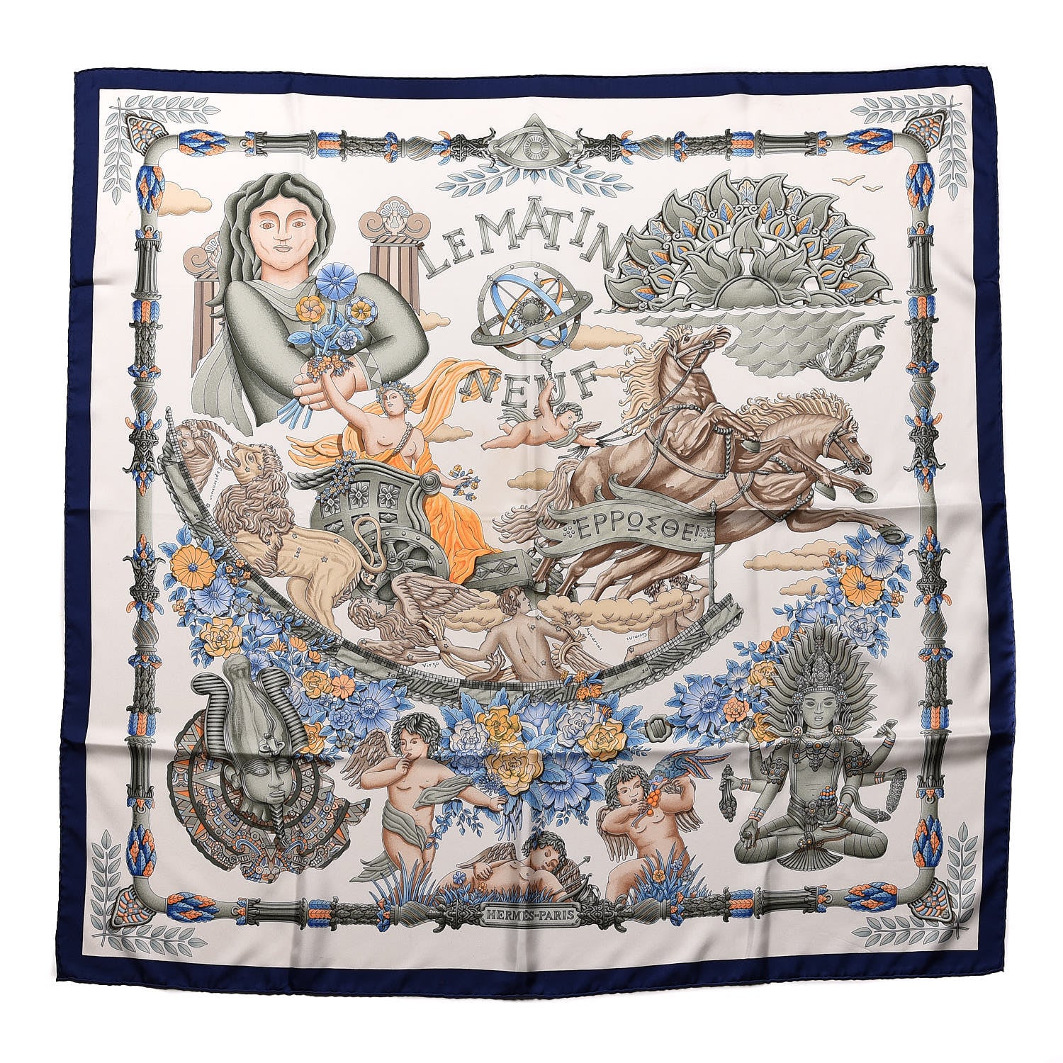 Hermes Silk Le Matin Neuf Scarf 90 1 of 8