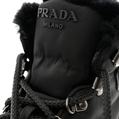 Prada Calfskin Nylon Shearling Metal Triangle Logo Brixxen Boots 37.5 Black 8 of 9