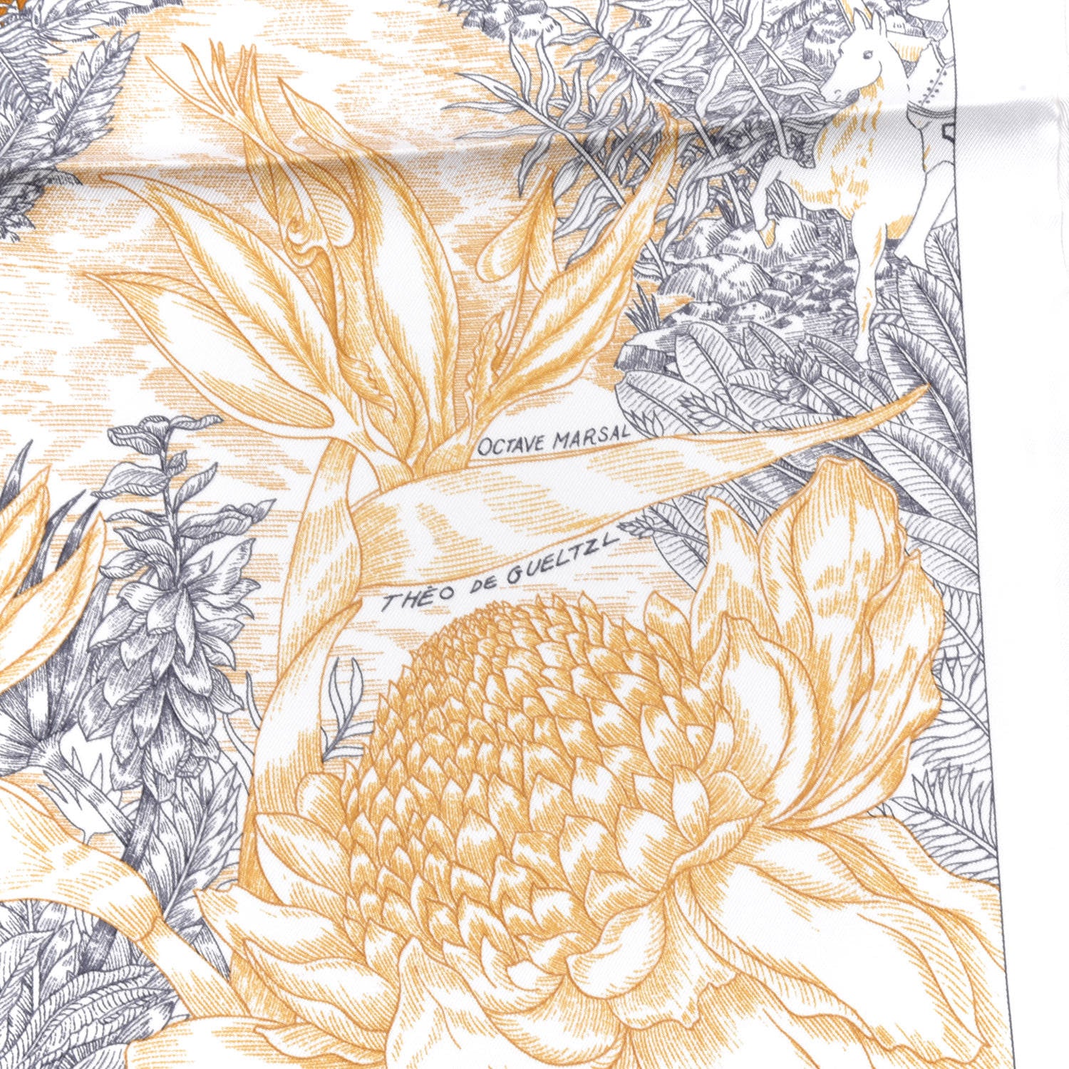 Hermes Silk Faubourg Tropical Scarf 90 Sepia White Caramel 5 of 6