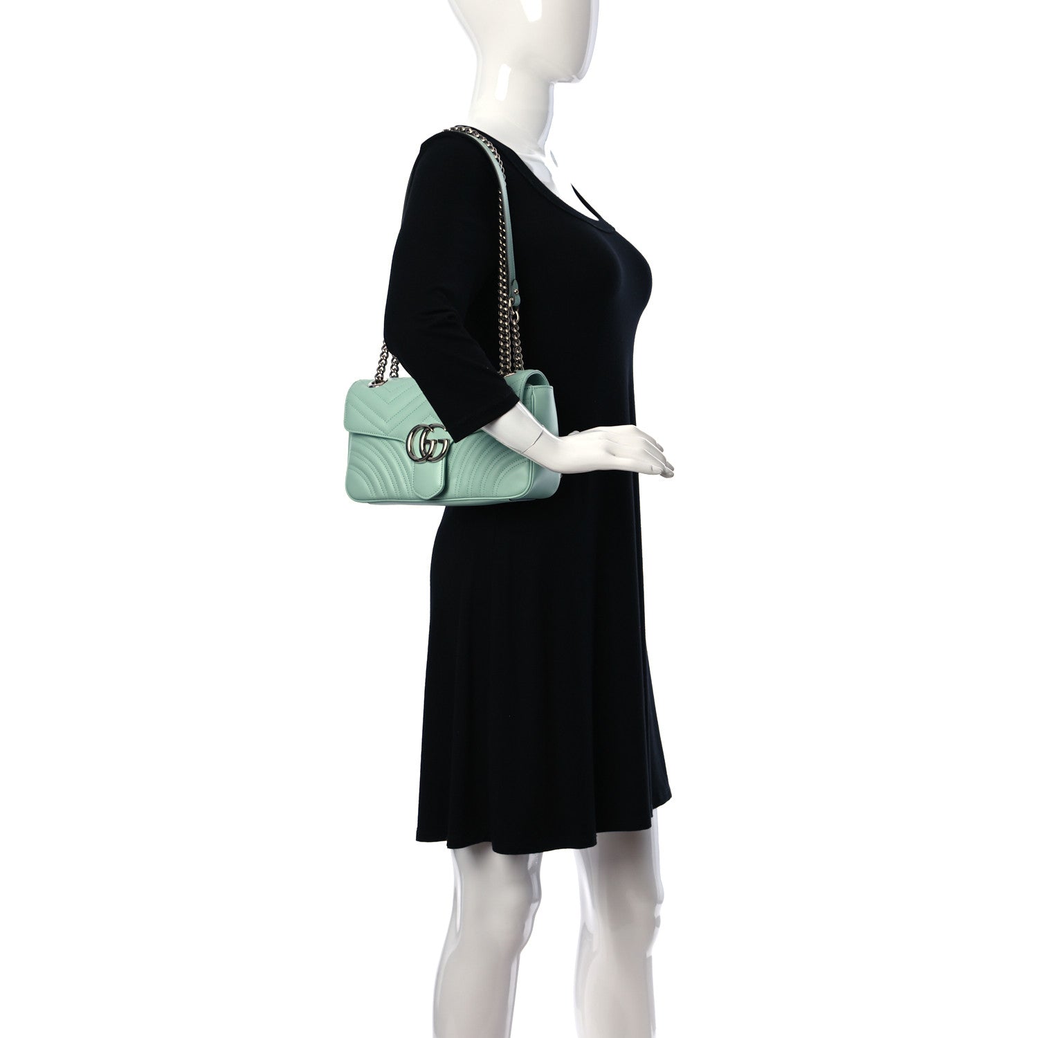 Gucci Calfskin Matelasse Small GG Marmont Shoulder Bag Water Green 2 of 11