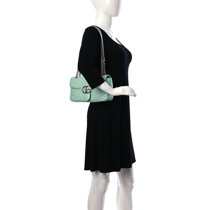 Gucci Calfskin Matelasse Small GG Marmont Shoulder Bag Water Green 2 of 11