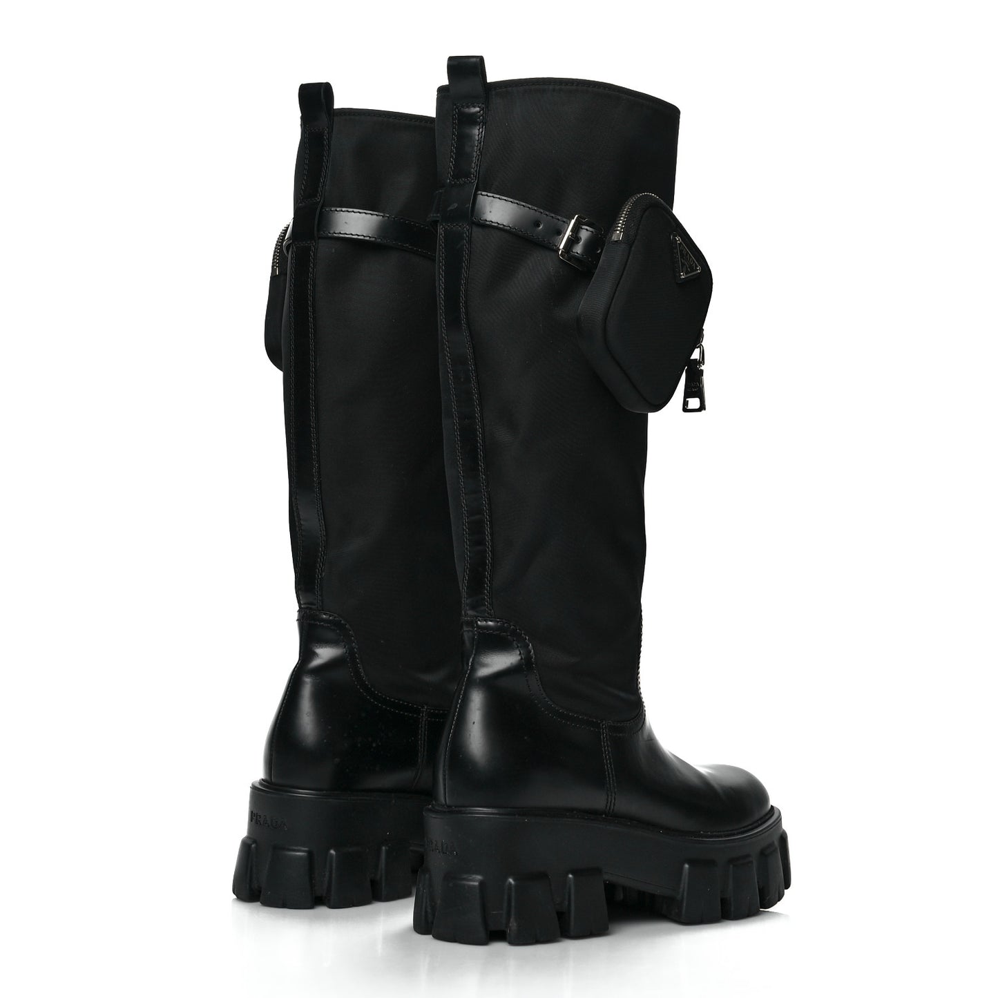 Spazzolato Rois Re-Nylon Metal Triangle Logo Monolith Pouch Pocket 55mm Tall Boots 38 Black