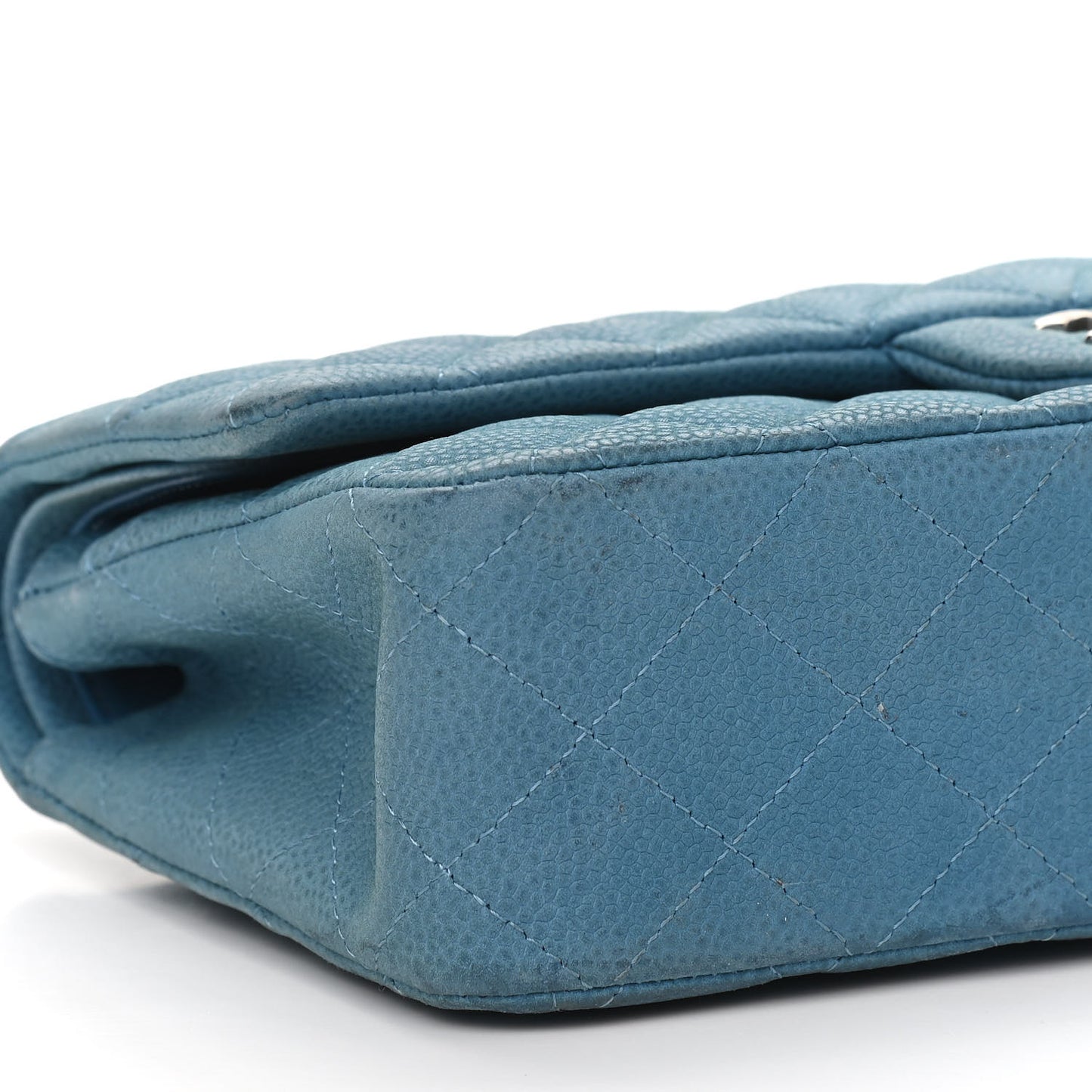 Iridescent Caviar Quilted Medium Double Flap Blue