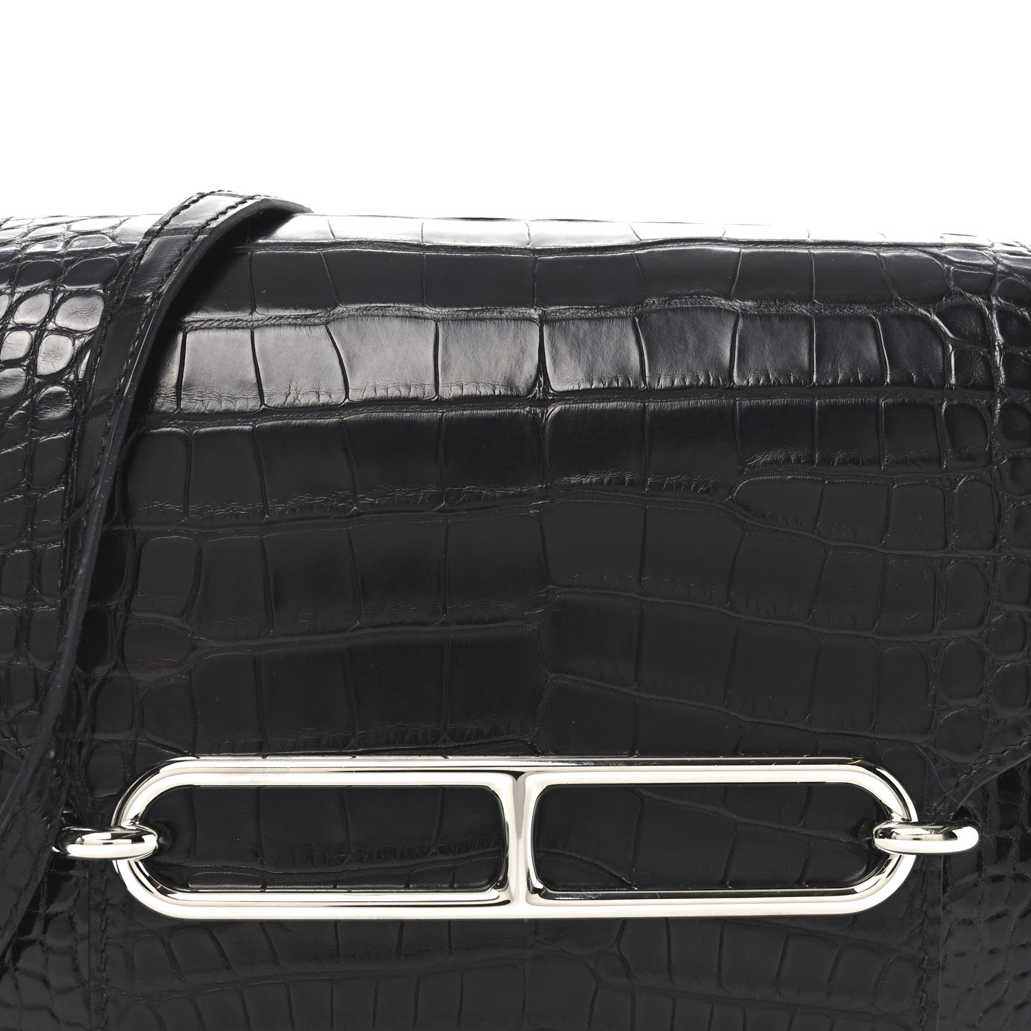 Hermes Shiny Alligator Matte Alligator Mini Sac Roulis Black 7 of 9