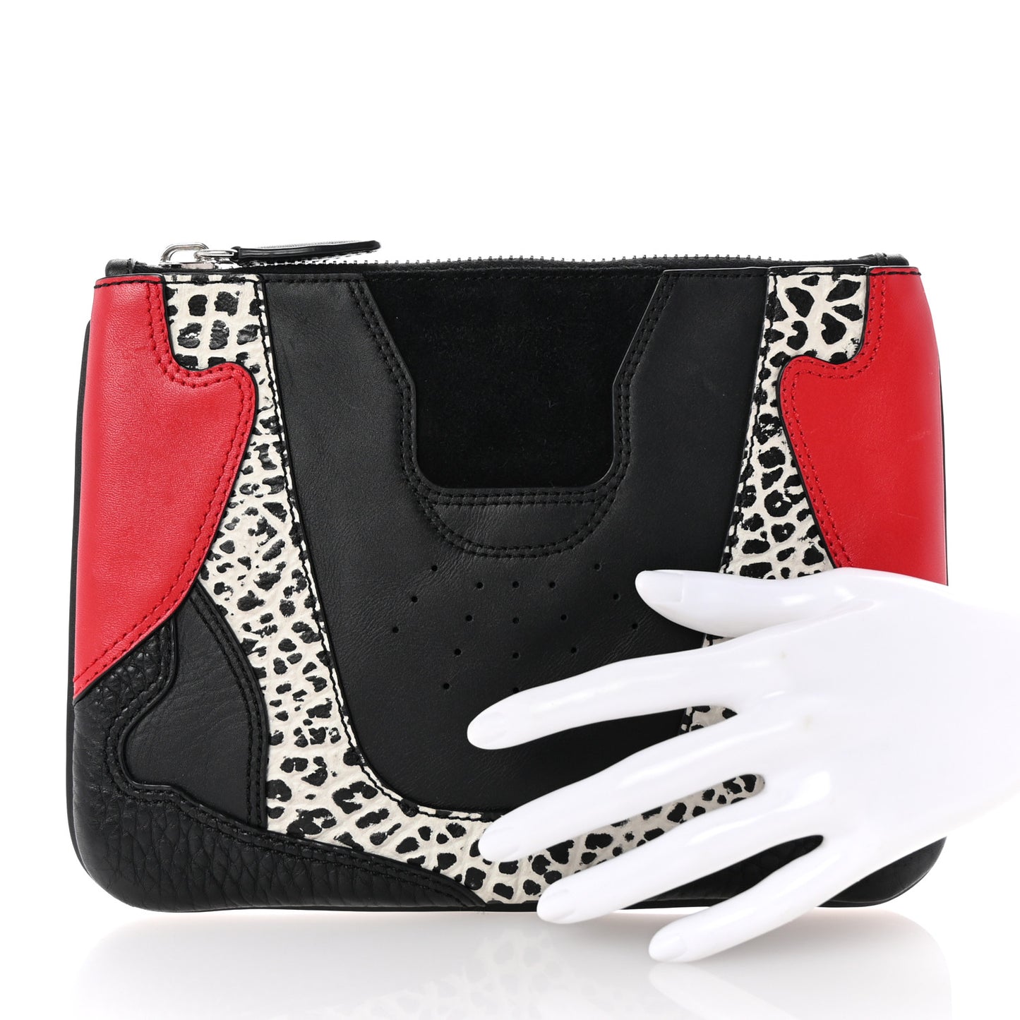 Perforated Calfskin Clutch  Black Red