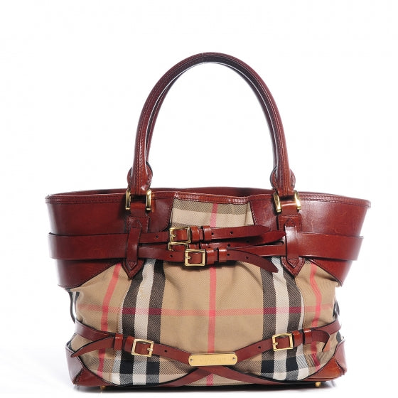Burberry House Check Bridle Calfskin Medium Lynher Tote Dark Tan 1 of 10