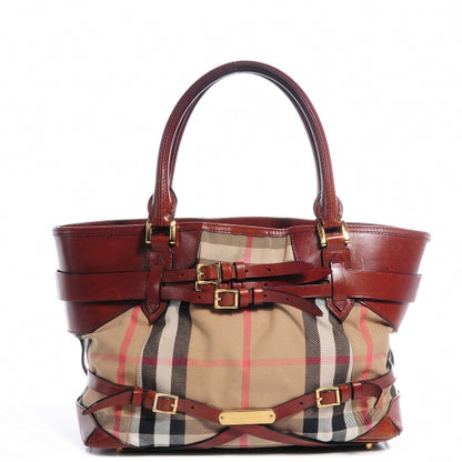 Burberry House Check Bridle Calfskin Medium Lynher Tote Dark Tan 1 of 10