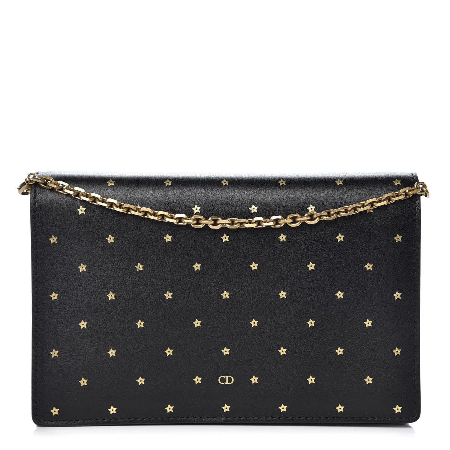 Calfskin Embossed Stars Wallet on Chain Black Gold